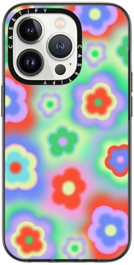 CASETiFY for iPhone 14 Pro Case - Compact Compatible with MagSafe | Slim and Sleek | 4ft. 2x Military Grade Drop Protection | Acid Flowers | Black