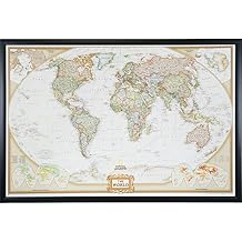 Craig Frames Travel Map with Pins, 24x36 Executive World Map for Wall Art, Modern Standard Black Frame