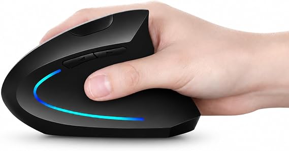 Coverzone Ergonomik Dikey Kablosuz Mouse, 2.4 GHz USB Alıcı ve Bluetooth Bağlantılı, Type-C Şarjlı, 6 Tuşlu, Ayarlanabilir DPI, Windows Mac Linux Uyumlu | 7043 Siyah