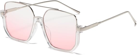 Long Keeper Retro Oversize Pilot Sunglasses for Women Men Aviation Sunglasses Square Double Bridge Sun Glasses Semi-Rimless Vintage Shades UV400 Protection