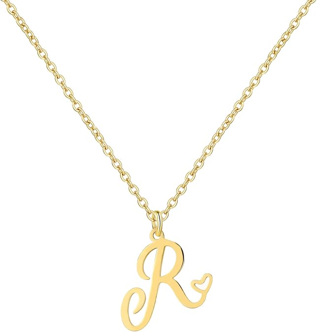 Gold Heart Initial Necklaces for Women, Minimalist Initial Heart Necklaces for Her, Dainty Alphabet Letter Pendant Necklaces Gift Jewelry
