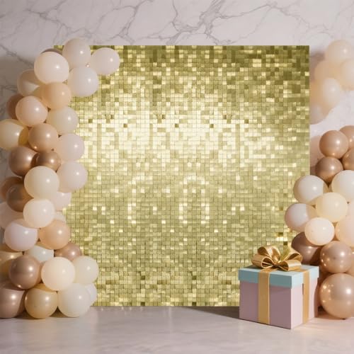 Shimmer Wall Backdrop, Sequins Backdrop Decoration, Photo Backdrops for Birthday, Anniversary, Wedding, Party Decoration 24PCS Light Gold
