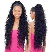 Long Curly Drawstring Ponytail 30Synthetic Clip In Ponytail Extensions Black Color for Women Afro Curly Corn Wave Wavey Clip on Ponytail(1B)