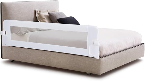 Bed Rail for Toddlers, Foldable Safety Baby Bed Guardrail with Safety Strap, Protable Swing Down Children Bedrail Guard for Twin Single Double Full Size King & Queen Bed Mattress (White)