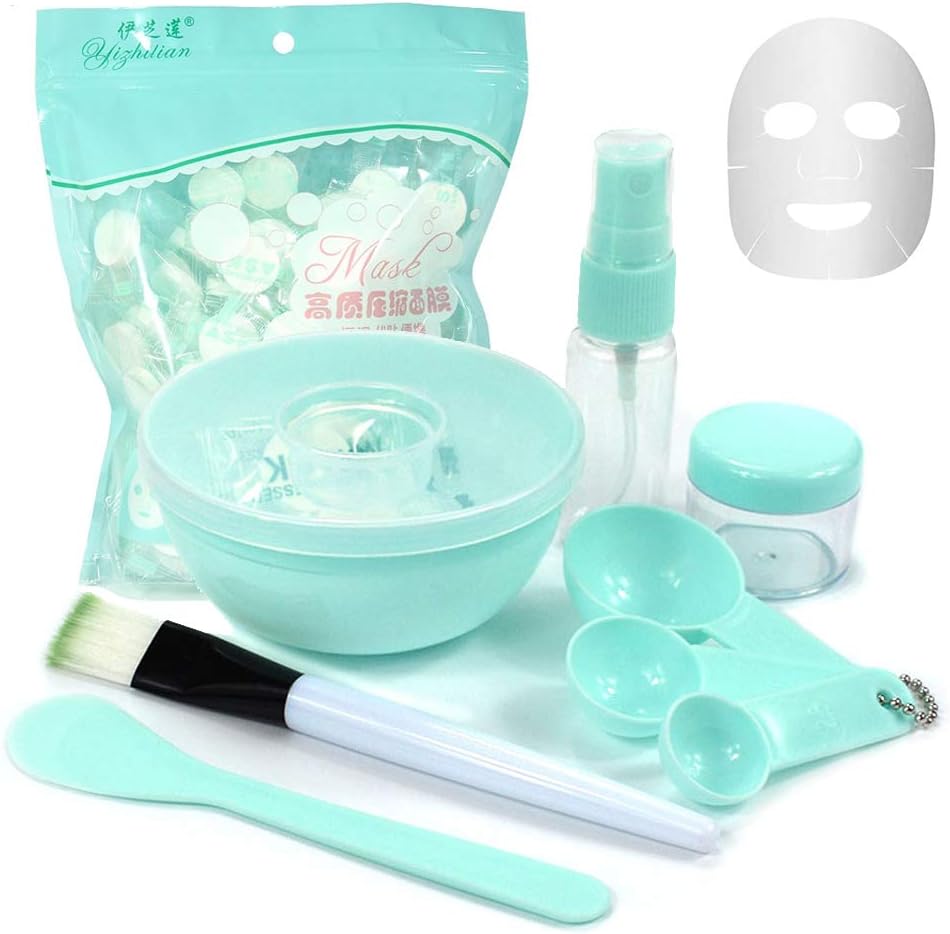 DIY Mask Tool Set, Facemask Mixing Bowl Set with 100 x Compress Mask, 9 In 1 DIY Facemask Mixing Tool Kit