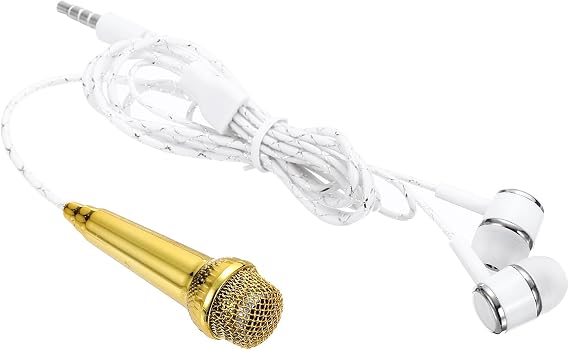 MECCANIXITY Mini Microphone Tiny Microphone Portable Microphone Mini Mic with Earphone for Singing Voice Recording Video for Phone Computer Notebook Gold