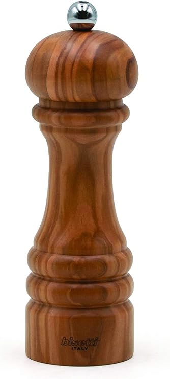 Bisetti Imperia 16.5 cm / 6.5 Inch Olive Wood Pepper Mill With Adjustable Grinder