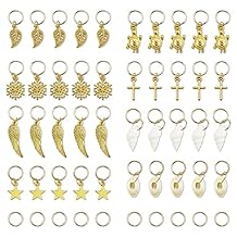 JIALEEY Hair Braid Rings, 50PCS Hair Loops Clips Gold Ring Shell Leaves Star Conch Snowflake Pendant Charms Set Hair Clip Headband Accessories