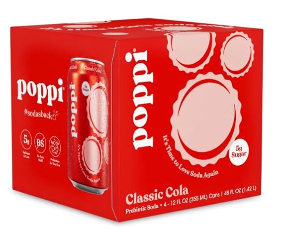 Popi Classic Cola Prebiotic Soda - 12 fl oz 4 Can