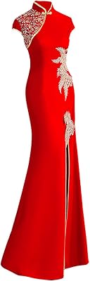 YAROVA Womens Chinese Cheongsam Dress - Spring Summer Short Sleeve Long Floral Qipao Sexy Plus Size Chinese Cheongsa