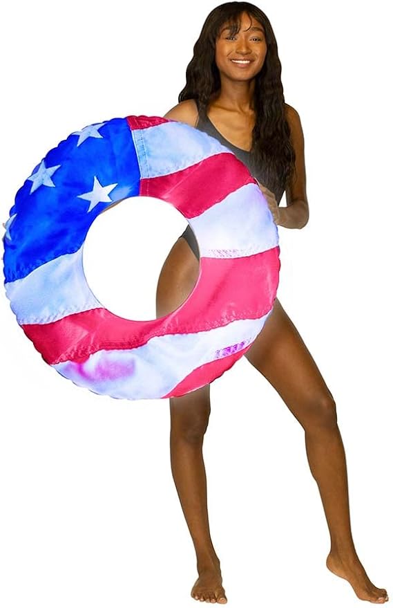 PoolCandy USA Flag LED Illuminated Stars & Stripes Pool Float Collection (36" LED Illuminated Stars & Stripes Pool Tube)