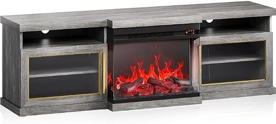 Fireplace TV Stand with Electric Fireplace Entertainment Center TVs Up to Glass Door Storage Cabinet Fireplace TV Cabinet(68 Inches), wanghairong158