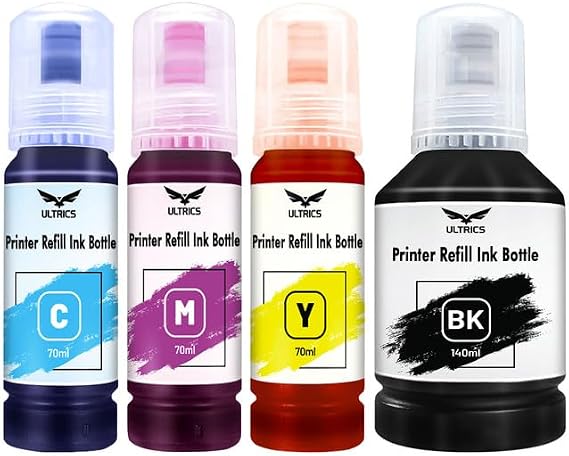 ULTRICS Printer Refill Ink, Universal Bulk Refillable Ink Kit for CISS Systems and Refilling Ink Cartridges Compatible with Epson Canon Brother Dell HP Lexmark Kodak Xerox - BK 140ml, C M Y 70ml Each