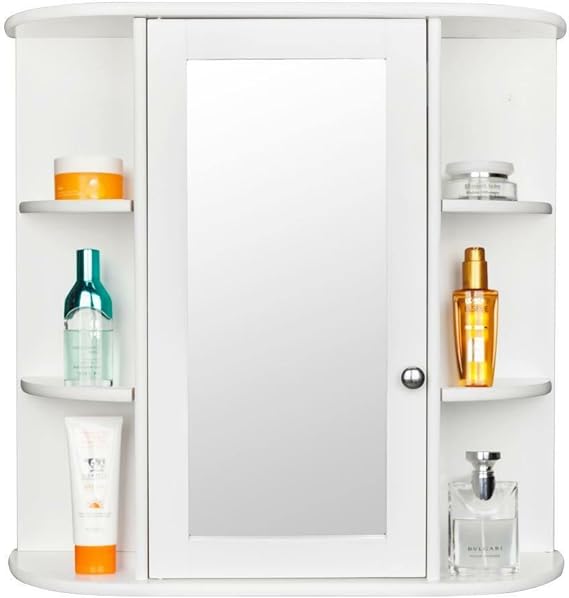 Bathroom Mirror Cabinet Wall Mounted, Single Door White Bathroom Wall Cabinet Medicine Cabinet with Mirror and Adjustable Inner Shelves for Bathroom, Living Room