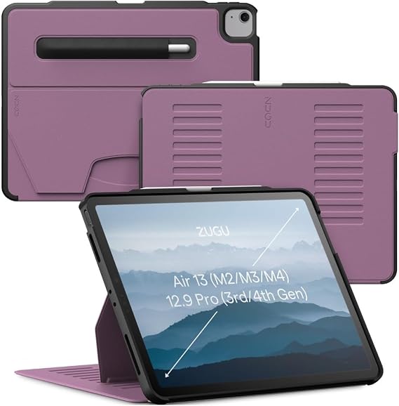 ZUGU Case for iPad Air 13 (M2/M3/M4) iPad Pro 12.9 Gen 3/4 [Berry Purple] | Ultra Slim Protective Cover, Apple Pencil Holder w/Charging, Convenient 10-Angle Magnetic Stand, Auto Sleep/Wake Function