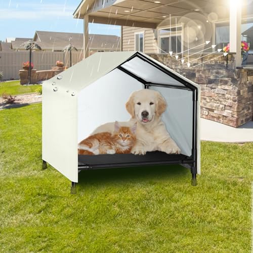 Indoor Outdoor Dog House | Elevated Dog Bed with Canopy for Small Medium Dogs Cats, Outside Raised Dog Bed, Waterproof & Sunproof Shade Shelter Tent24 x 24