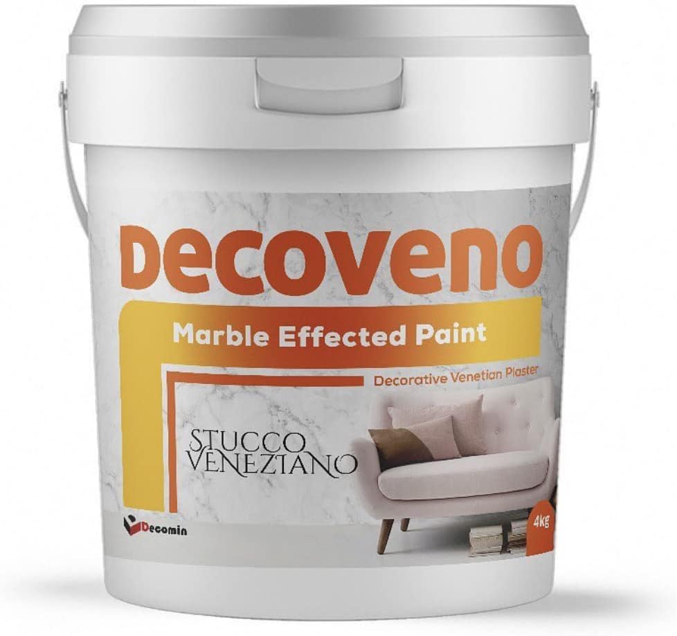 DECOVENO COLOUR Marble Effected Decorative Paint 4 KG - Authentic Venetian Stucco - Water Based Plaster - Shiny Smooth Finish (PINKISH ORANGE)