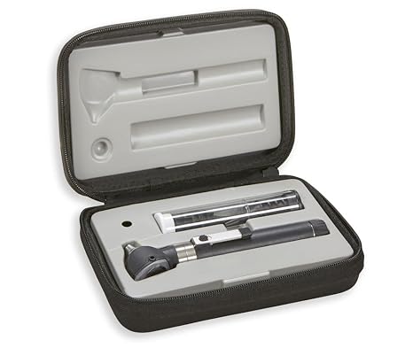 ADC Diagnostix 5111N Professional Pocket Otoscope, 2.5V | Full-featured otoscope with head, handle, and disposable specula. Includes LED lamp, AA batteries, and hard zippered case.