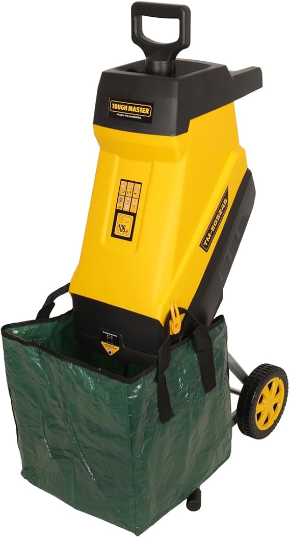 TOUGH MASTER Electric Garden Shredder 2400W, Portable with 10 Metre Power Cable, 45mm Chipping Width, 45L Collection Bag, Double Sided Blade System, Auto Shut-Off (Electric Garden Shredder)