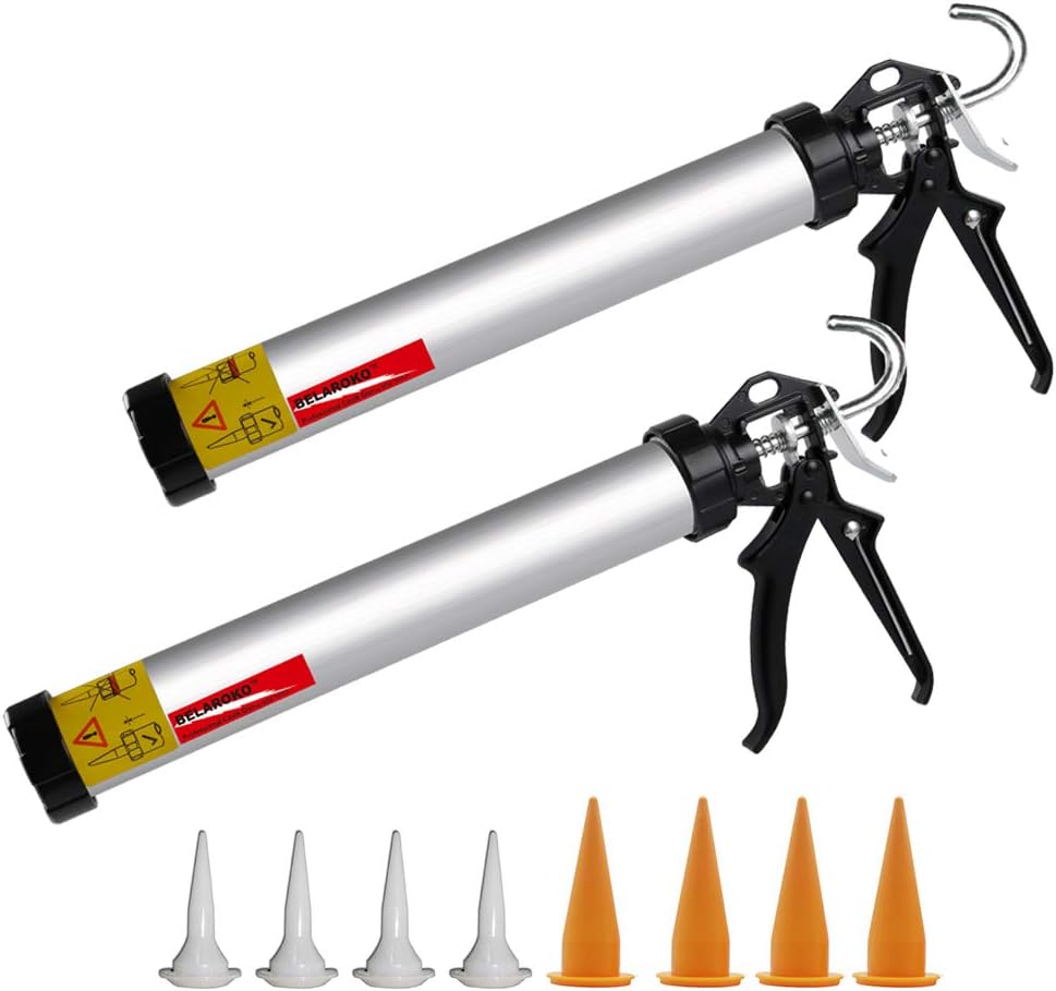 Sausage Caulking Gun 20 oz Manual SausageCartridgeBulk Tube Caulk Gun 600ml, 18:1 Trust Radio Rotating Aluminum Barrel with Cones Nozzles, 2 Pack 20-ounce600ml