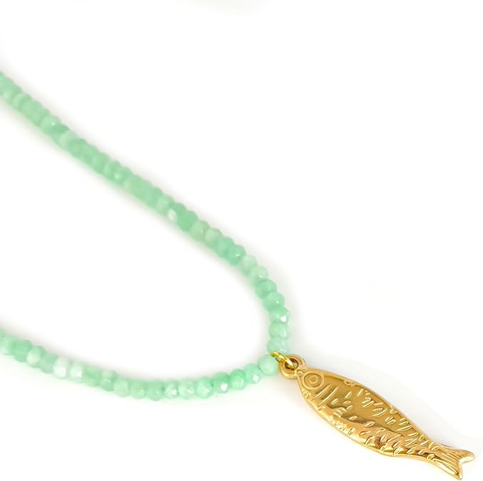 Boho Ocean Pendant Necklace for Women Crystal Beaded Adjustable Gold Fish Charm Necklace Multi Layer Rice Beads | Rope Stacked Turtle Sea Star Shell Fish Necklace Summer Beach Jewelry
