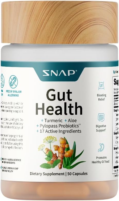 Snap Supplements Gut Health Lipase Supplement, Probiotic, 50 Vegan Capsules | Gut Health Lipase Supplement for Women & Men, Digestive Enzymes, Bloating & Irregularity Support, Zinc for Immune Health