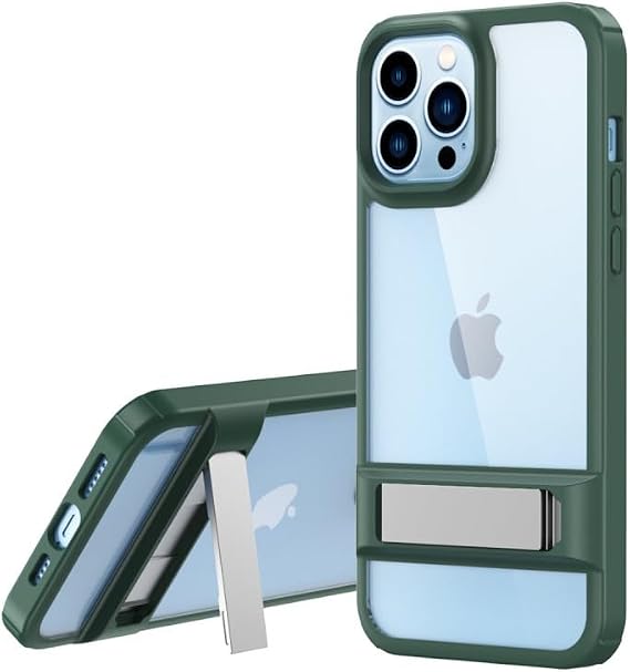 GGM GİYİM & AKSESUAR iPhone 13/14 ile Uyumlu Pastel, Stantlı, Kamera Ve Ekran Yükseltili,Yumuşak Tpu Malzemeden Üretilmiş Premium Kılıf (Haki)