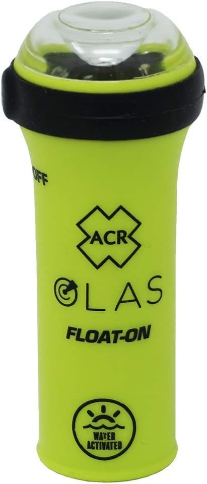 ACR OLAS FLOAT-ON Man Overboard System for adults, kids, and pets with integrated LED Flashlight and Water Activated Strobe for boating safety