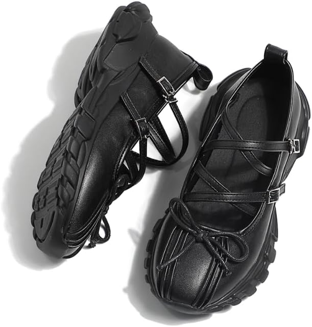 Ballet Sneakers for Women Round Toe Sneakerina Comfort Wear Bows Dad Shoes Mary Jane Chunky Platform Cute Y2K Retro Kawaii Elegant Dressy Fashion Trendy Tennis Trainers Back to School Summer Outdoors