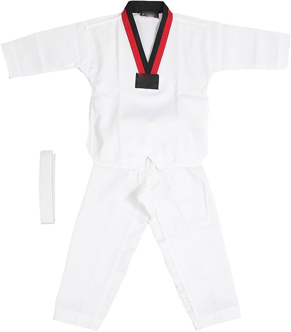 Taekwondo Suit Kids Taekwondo Dobok UniformTaekwondo Suit, Polyester and Cotton Kids UniTaekwondo Uniform with Beltform V Neck Flexible Breathable for TrainingCostumes (L)