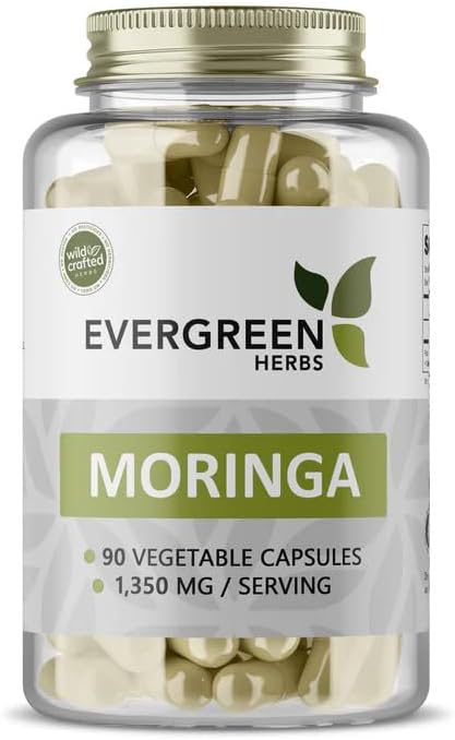 Evergreen Herbs Moringa Capsules 90 Capsule, 450mg - Tamper Proof Seal to Ensure Freshness