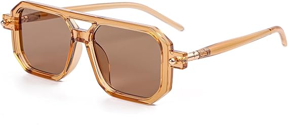 Vintage Square 70s Aviator Sunglasses for Women Men Retro Classic Flat Aviator Frame Sun Glasses UV Protection