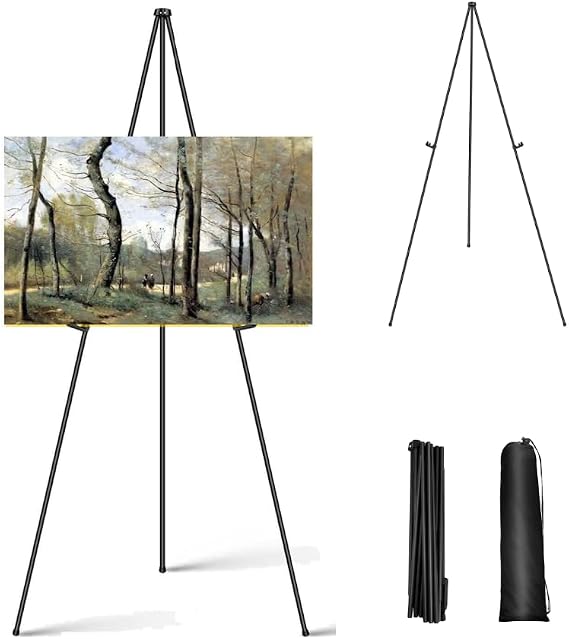 168cm Artist Easels Display Easel Stand Foldable Display Stand for Wedding Sign & Poster Metal Balck Easel Folding Tripod Easel for Displaying Photos, Card, Canvases, Wedding