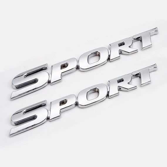 2Pack Car Sport Sticker, 3D Metal Sport Car Truck Side Fender Rear Trunk Adhesive Emblem Badge Decals for Auto Decoration Accessories-Bright Silver