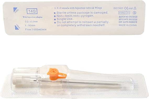 Disposable I.V. Cannula Injection Catheter with Wing for Pet Dog Cat Animals Veterinary Supplies, 5pcs 14G Orange