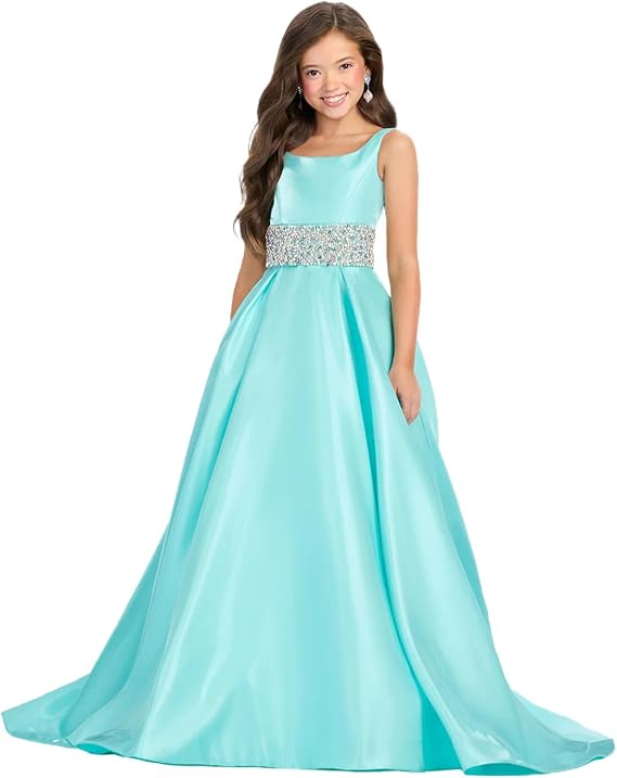Girls Beaded Miss National Pageant Dresses Rhinestones Princess Kids Flower Girl Dress