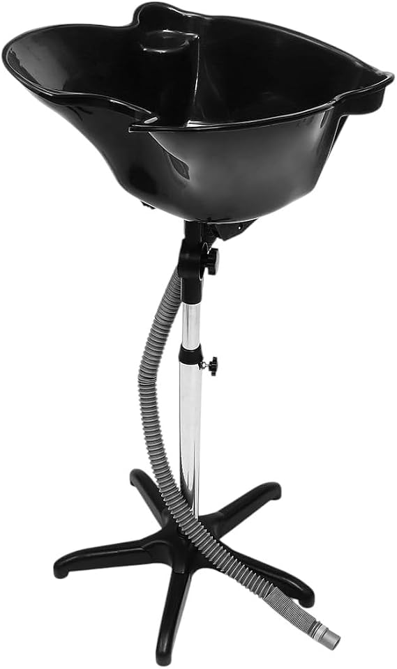 Portable Salon Shampoo Bowl, Height Adjustable 36-51 Inch, Black Basin with Stand