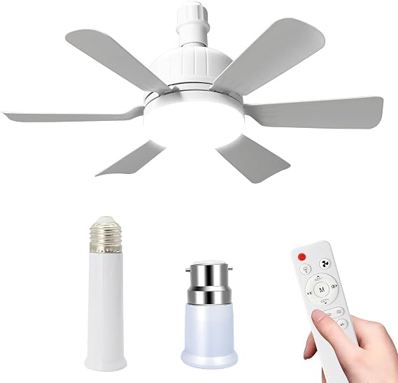 Ceiling Fans with Lights and Remote Control, E27 24W Ceiling Fan Light Dimmable,3 Speeds 3 Colors,45CM Socket Fan LED Light, Quiet Ceiling Fan for Bedroom,Living Room Kitchen (white-6 leaves+B22) [Energy Class A]
