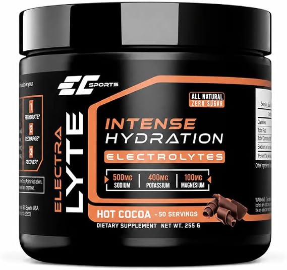 EC Sports ElectraLyte - Electrolyte Powder - Zero Sugar Electrolytes Drink Mix for Mineral Hydration - Real Fruit Extracts & Premium Electrolyte Powder - 50 Servings (500mg Sodium, Hot Cocoa)