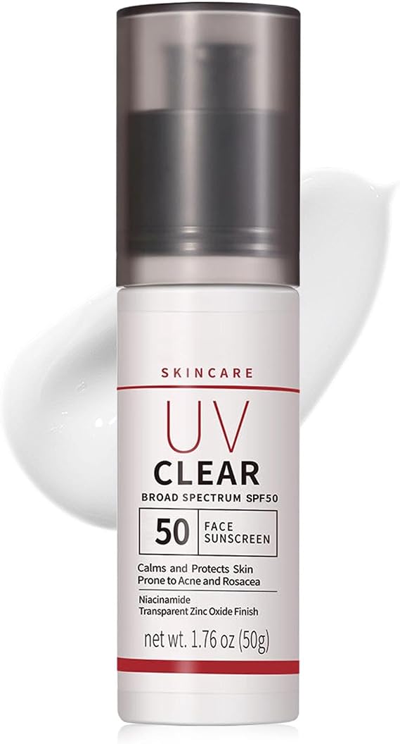 Mineral Sunscreen SPF 50 Face, Zinc Oxide Sunscreen for Sensitive & Acne Prone Skin, UV Clear Broad Spectrum Sun Cream, Lightweight Non-Greasy Factor 50 Sun Protection, 50ml