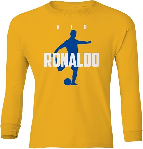 Air Ronaldo 7 Al NASSR Soccer Siuuu Goal Celebration Youth Long Sleeve T-Shirt (Gold, Youth Small)