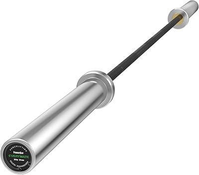 EVERYMATE 7ft Powerlifting Bar Multifunction 20KG Powerlifting Barbell for Weightlifting 29mm Diameter 2000 lbs Weight Capacity Solid Hard Chrome Olympic Barbell Sliverp