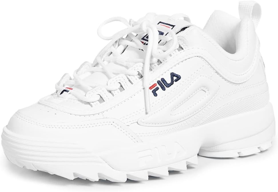 Fila Women's Disruptor II Premium Comfortable Sneakers, White/Navy/Red, 8.5 | Casual Shoes