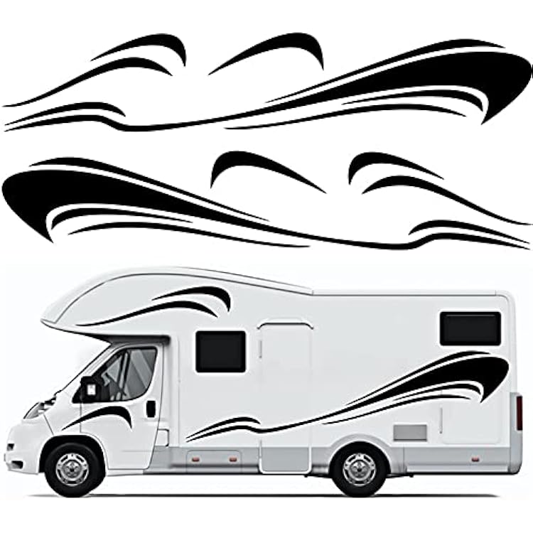 6 PCS RV Stickers Decals, Motorhome Large Stripe Stickers Body Side Door Panel Bumper Graphics Sticker Car Styling Vinyl Decoration Decals for Camper, RV, Trailer Black