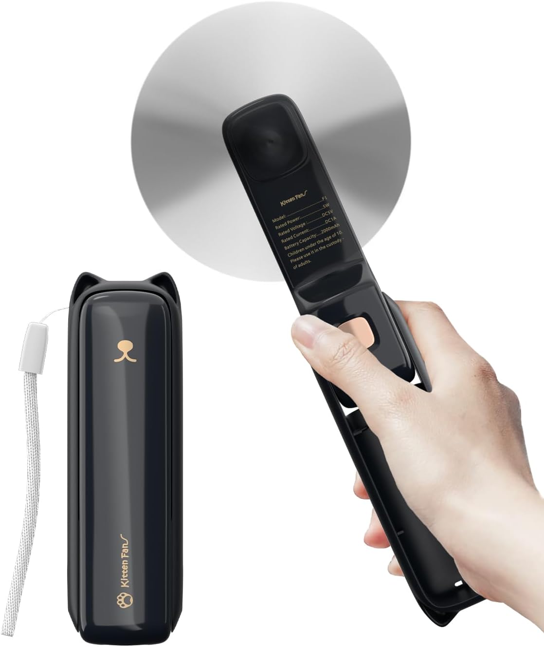 Handheld Mini Fan, 3 in 1 Hand Held Cooling Device, Portable and Personal with Power Bank & Flashlight, Foldable for Travel, Desk, Makeup (Black)