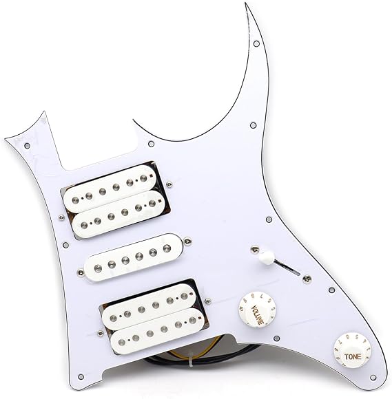 3-Ply Prewired Loaded HSH Guitar Pickups Pickguard for Ibanez Electric Guitar Replacement (White)