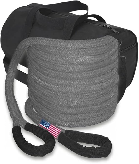 BILLET4X4 U.S. Made Gunmetal Grey Safe-T-Line Kinetic Recovery (Snatch) Rope - 1 inch X 30 ft with Heavy-Duty Carry Bag (4X4 Vehicle Recovery)
