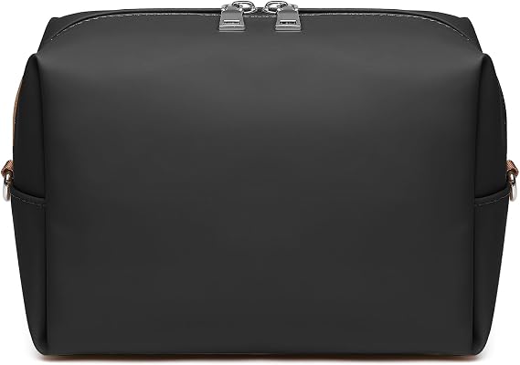 Joyway Travel Makeup Bag, Large Capacity Cosmetic Bags for Women, Waterproof Portable Pouch Open Flat Toiletry Bag Make up Organizer with Divider, Can be fitted with suspenders(Black)