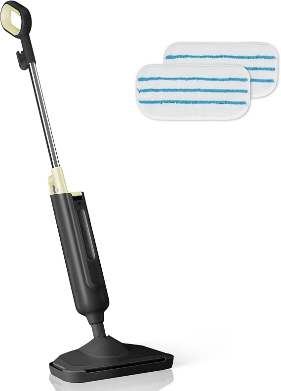 Steam Mop for Floor Cleaning, Lightweight Floor Steamer for Hardwood, Tile, Laminate & Carpet, Quick-Heat Steam Cleaner with Visible Water Tank and 2 Washable Pads, Black and Yellow