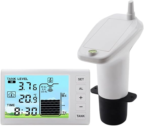 Water Level Indicator TS-FT005 for Water Tank with 4.3" Display, Wireless Transmission up to 100m, Measuring Range 1-5m, IP65 Protected, Temperature Monitoring, Automatic Filling Control